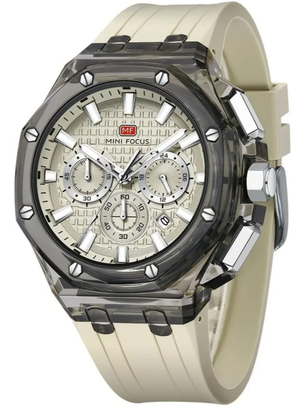 Men's Off White Analog Quartz Unique Transparent Mutifunction Waterproof Watch